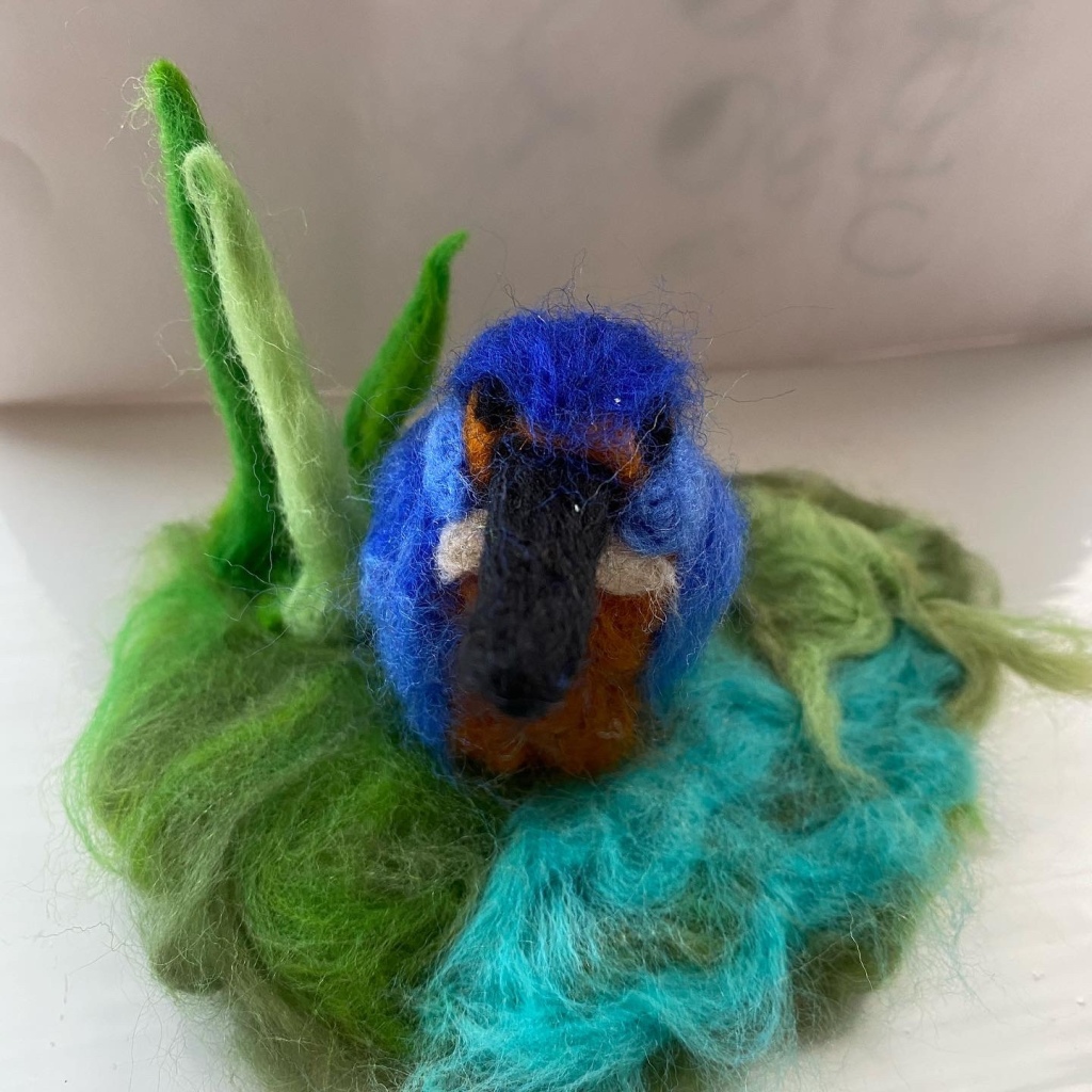 Using the dry felting technique in merino wool this Norfolk Kingfisher has been created.